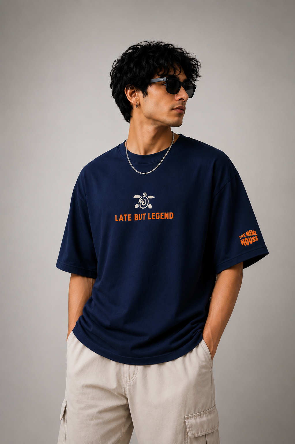 Navy Blue Late But Legend Men's Oversized T-shirt