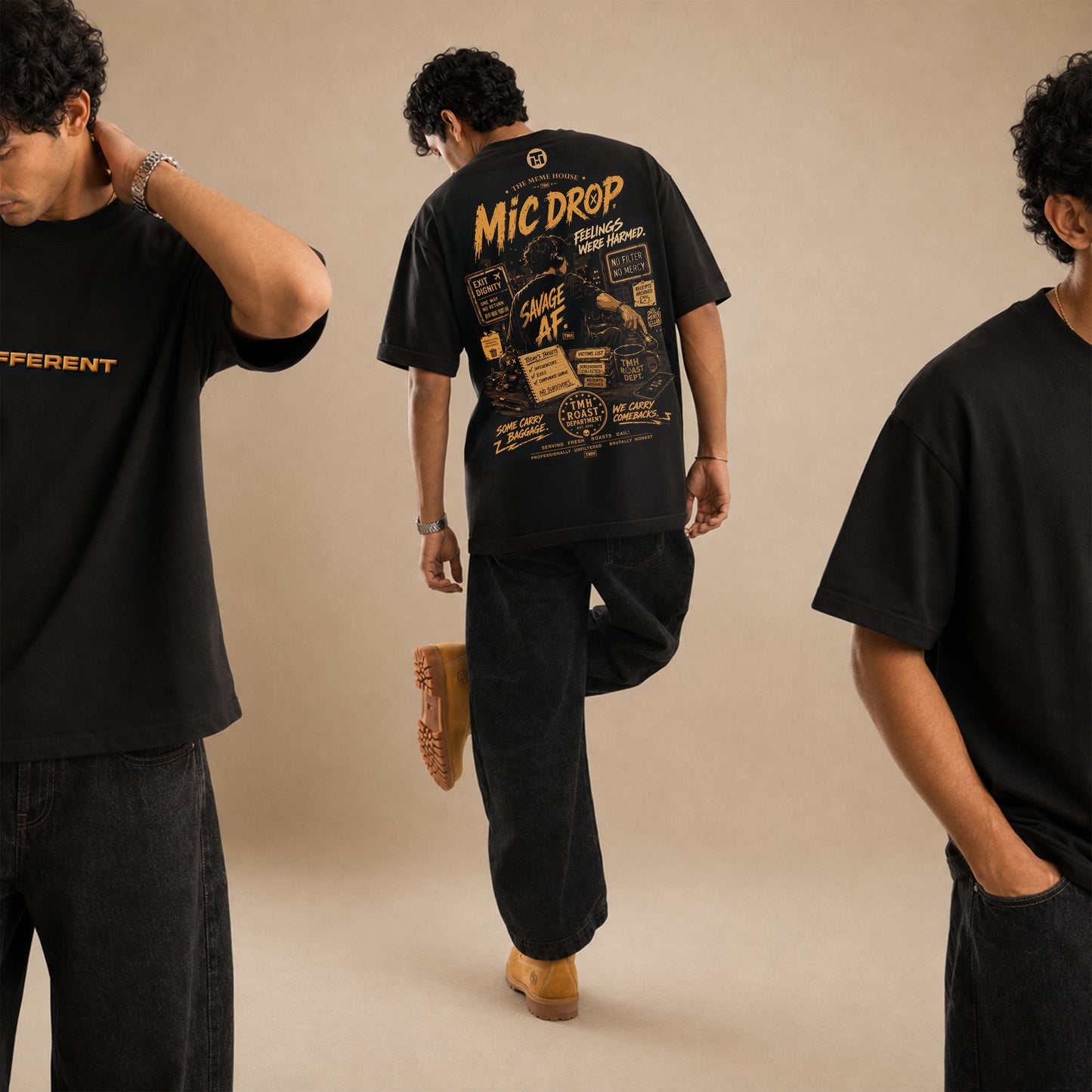 Black Built Different Mic Drop Men's Oversized T-shirt
