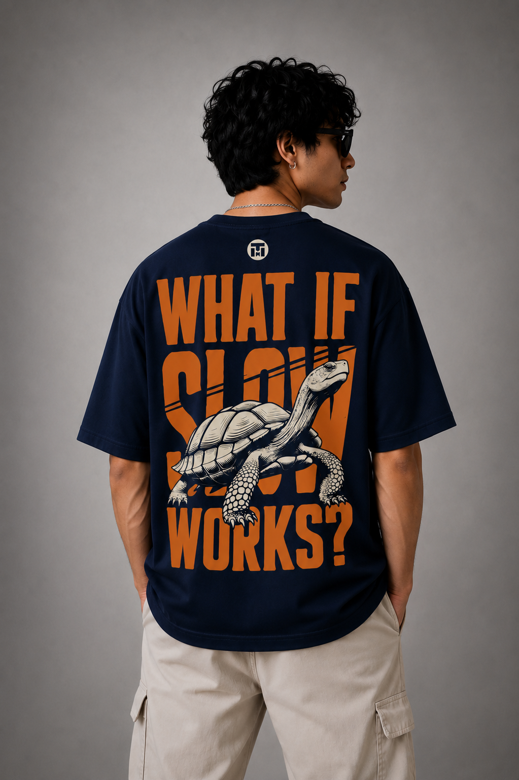Navy Blue Late But Legend Men's Oversized T-shirt