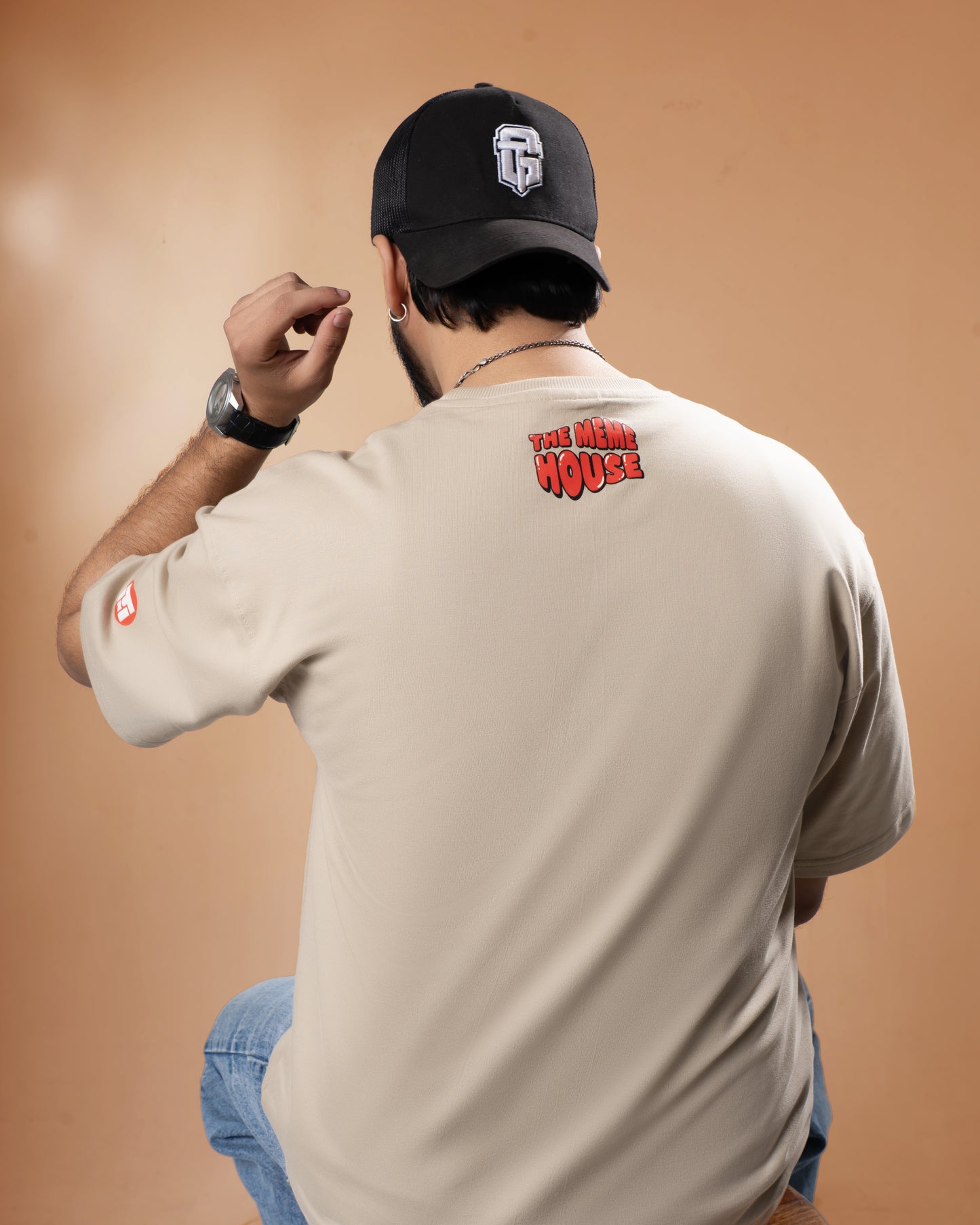 Beige Men’s Solid Oversized T-Shirt