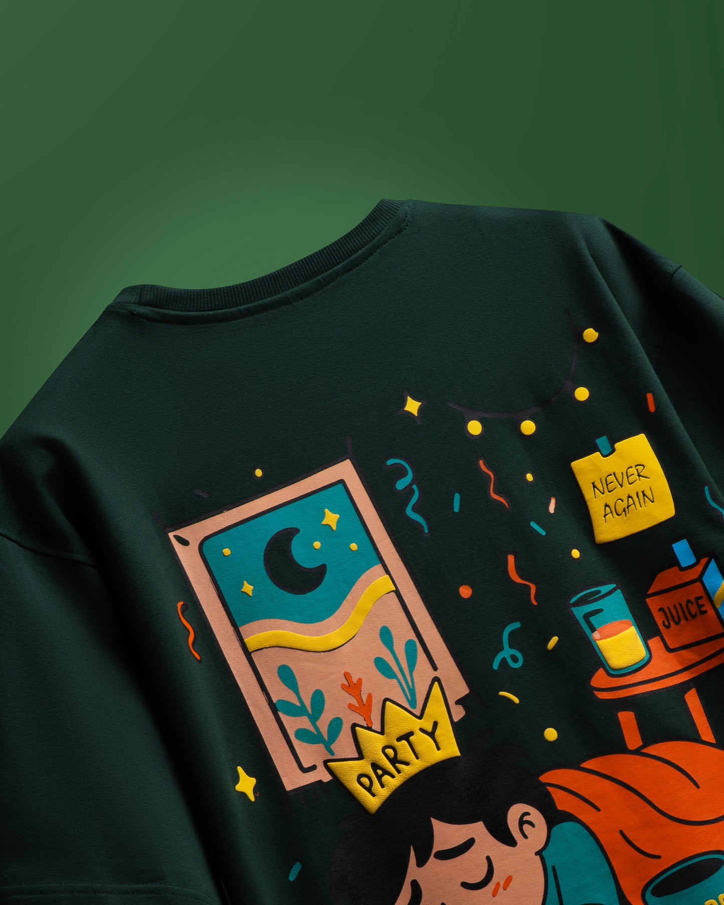 Bottle Green Hangover Scenes Men’s Oversized T-Shirt