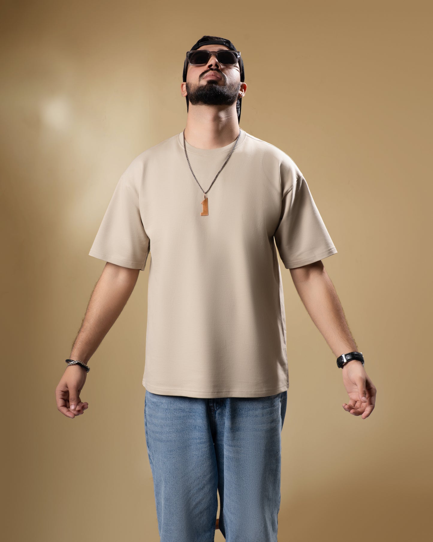 Beige Men’s Solid Oversized T-Shirt