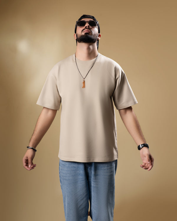 Beige Men’s Solid Oversized T-Shirt